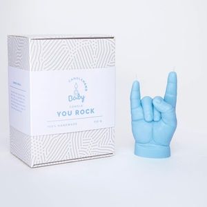 Candlehand Candle Company:  Baby Hand Candle “BABY YOU ROCK” 🤘🏼 Blue